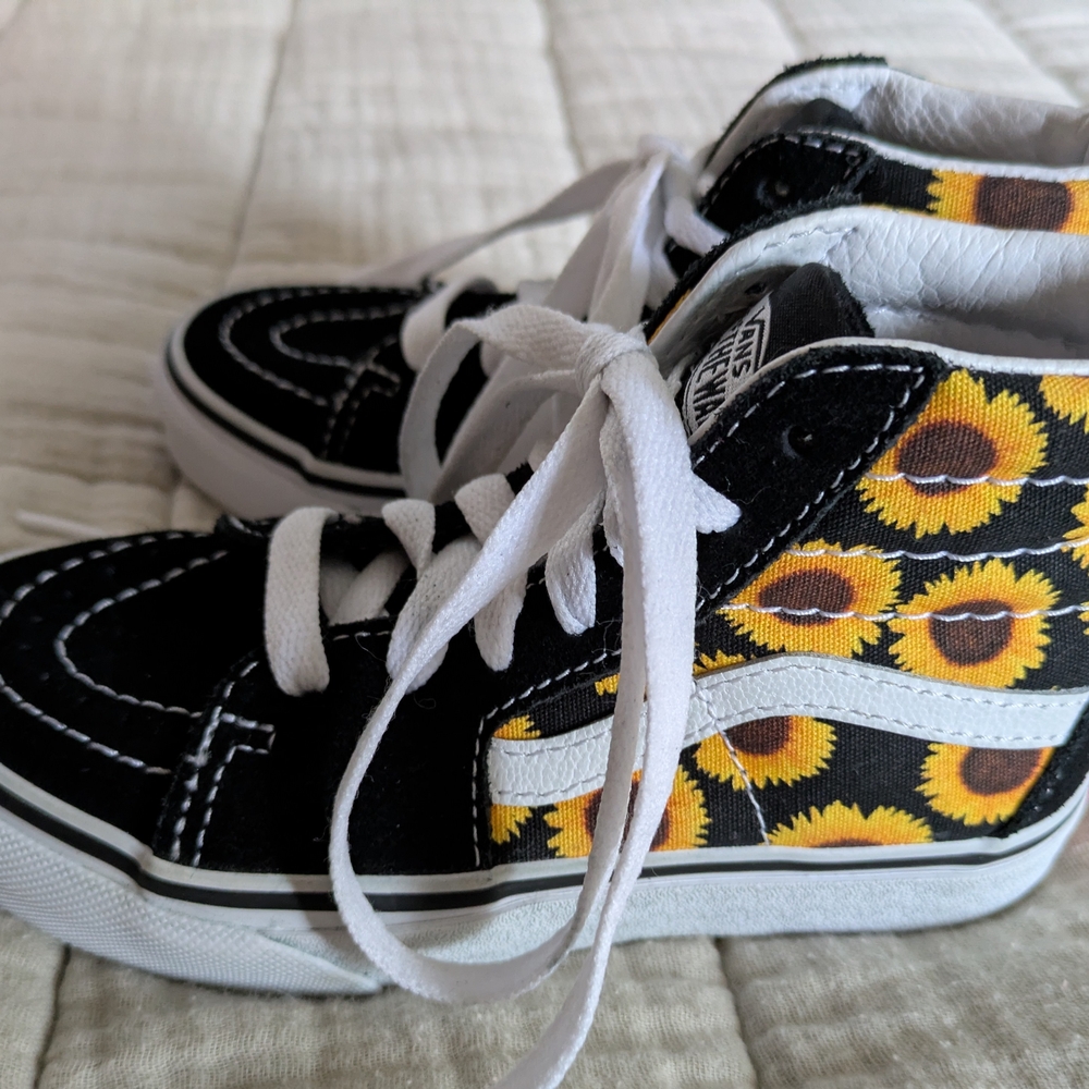 Vans Kids Sunflower Print High-Top Sneakers - Black and White